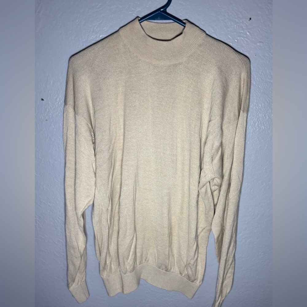 Va Bene‎ Vintage Large Silk Blend Cream mock turtle Sweater Retro Soft